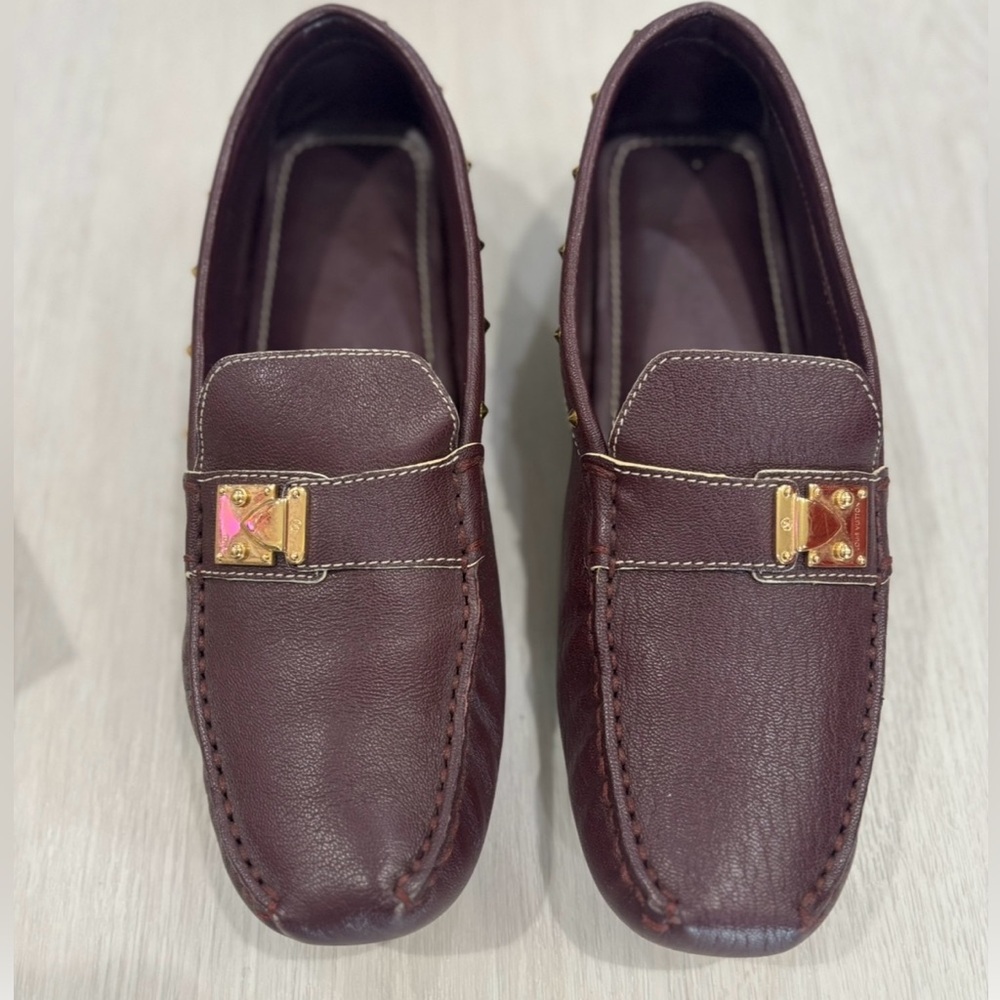 Louis Vuitton Studded Leather Loafers – Burgundy (Size 40) Lumbars